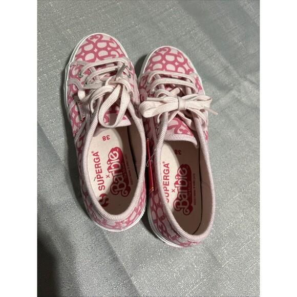 Superga x Barbie Collab Double Pink Denim Print Sneakers Women’s US 6 Canvas - Picture 8 of 12